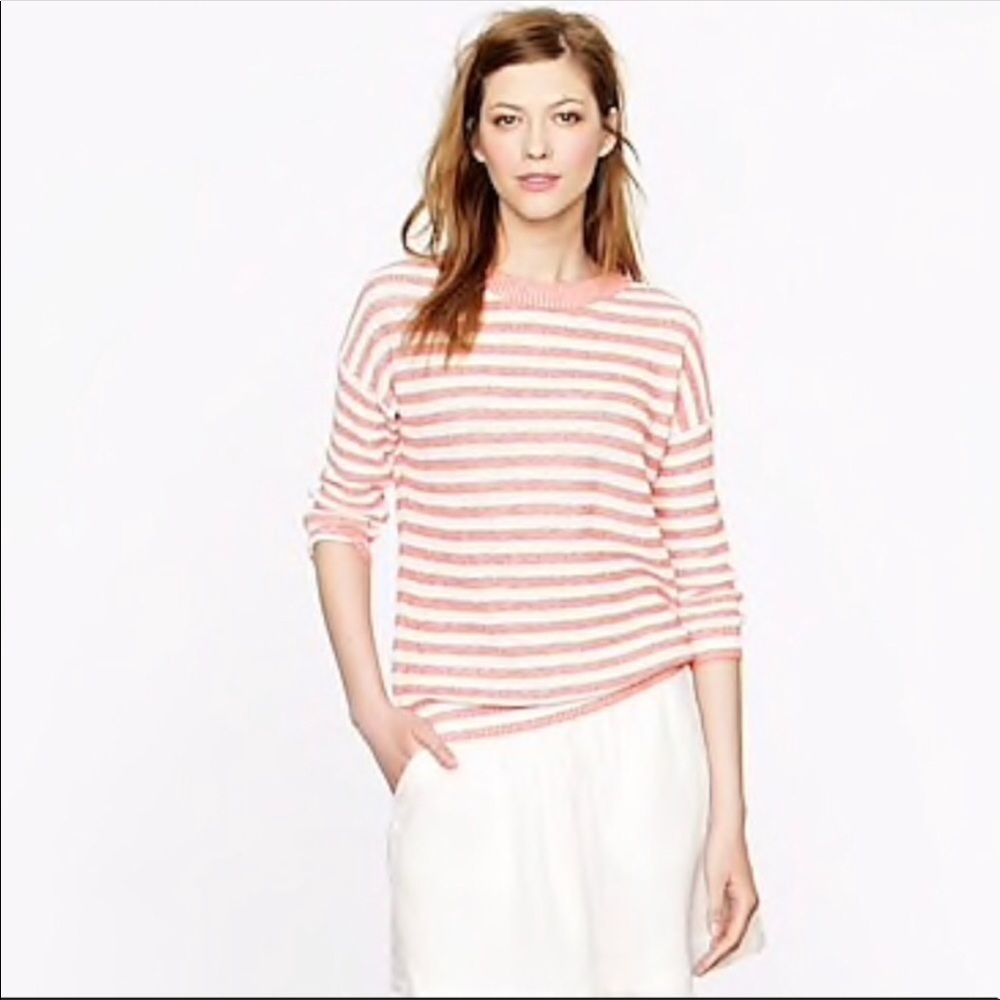 J. Crew Heather Stripe Linen Blend Textured Knit Cre Neck Sweater XXS - Picture 2 of 8